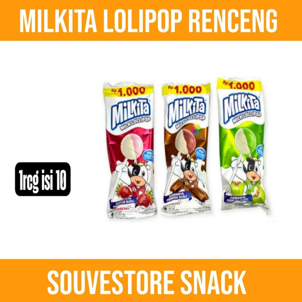 

Milkita Loli Renceng Cokelat Melon Strawberry isi 10