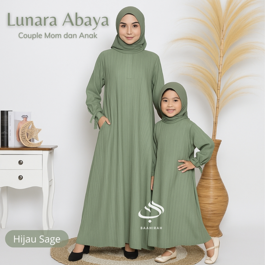 Baahiah -Lunara Abaya Couple Ibu Anak | Gamis Abaya Lebaran|Baju Gamis Pengajian Couple Ibu Dan Anak