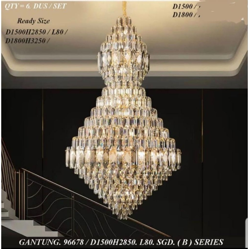 Lampu Gantung Hias Void Kristal Klasik Modern Diameter 150 Cm Mewah