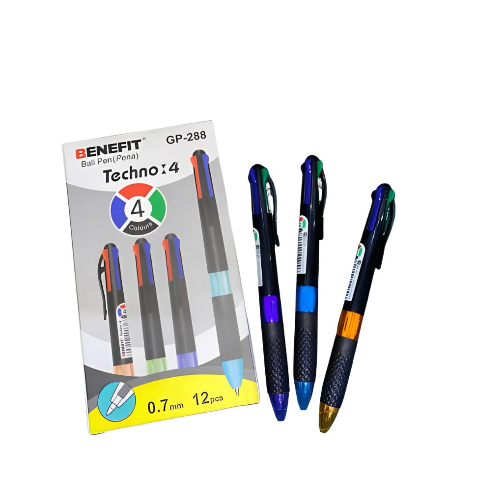 

Pulpen Cetek 4 Warna Benefit GP-288 Techno Hitam Biru Merah Hijau 1 pak isi 12 pcs