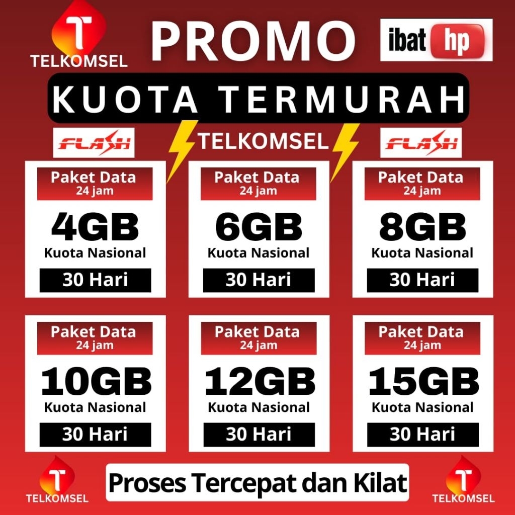 TERMURAH Paket Data Telkomsel Flash, PROMO Internet Sakti 24 jam Full Nasional
