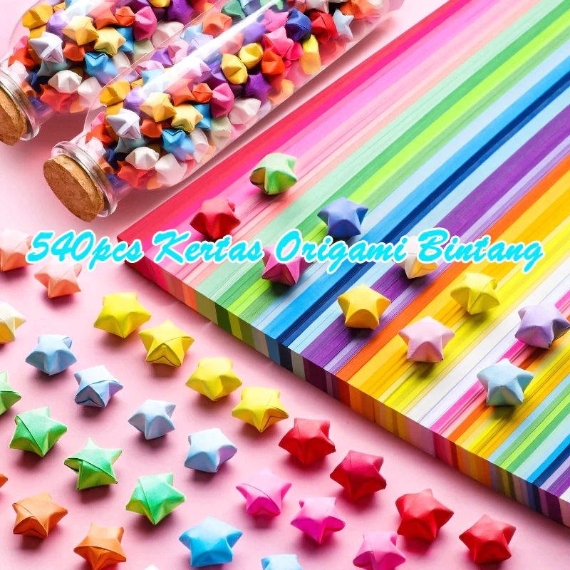 

540pcs Kertas Origami Bintang Warna Warni Kertas Lipat DIY 27Warna Lucky Paper Star Hiasan Dekorasi Buket