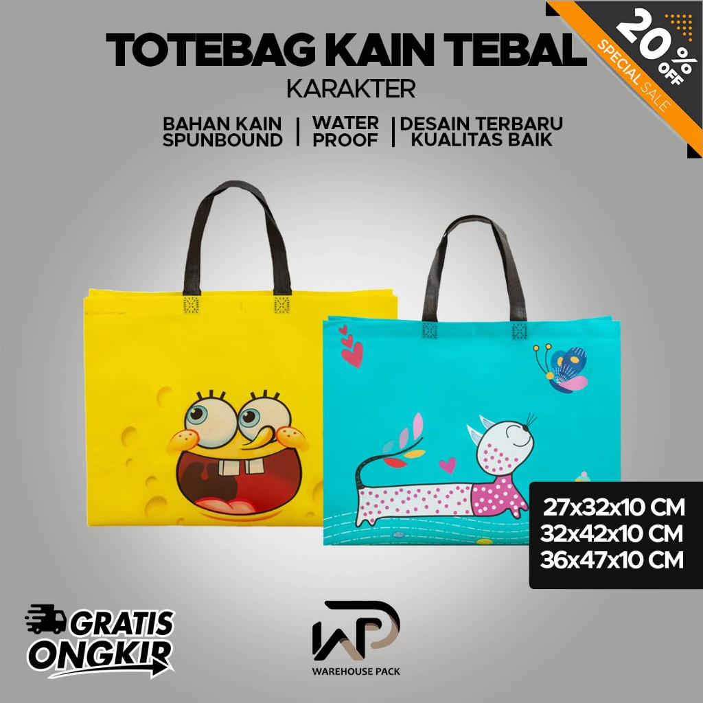 

Totebag Kain Tebal Karakter | Goodiebag Tas Kain Spunbound | Tas Souvenir Kain Spunbound | Tas Belanja Hampers