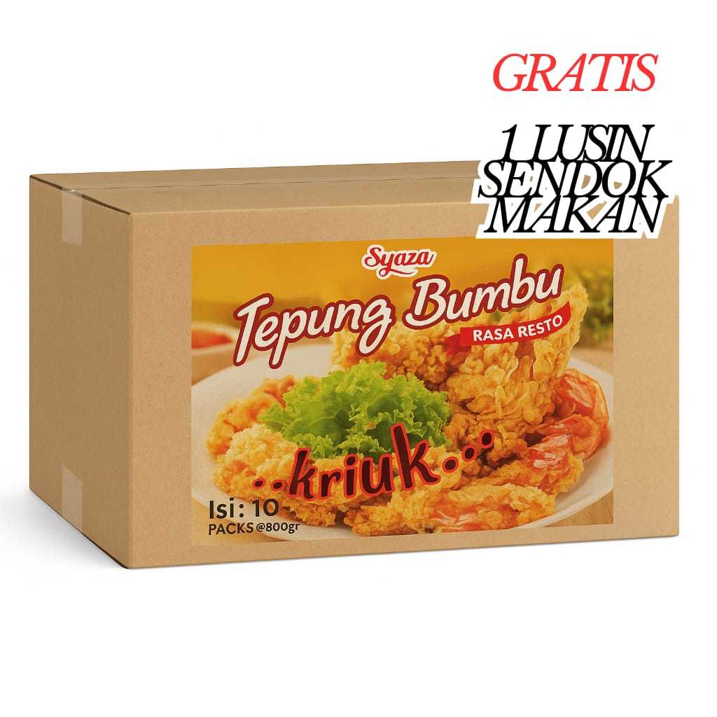 

Tepung Bumbu Syaza Kriuk 1 Karton (10 Pack @800gr) | Beli 1 Dus Lebih Murah + Bonus!