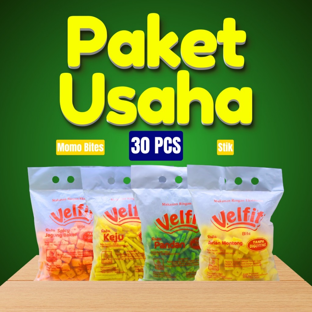 

PAKET USAHA GROSIR VELFIT SNACK STICK & MOMO BITES 30 PCS
