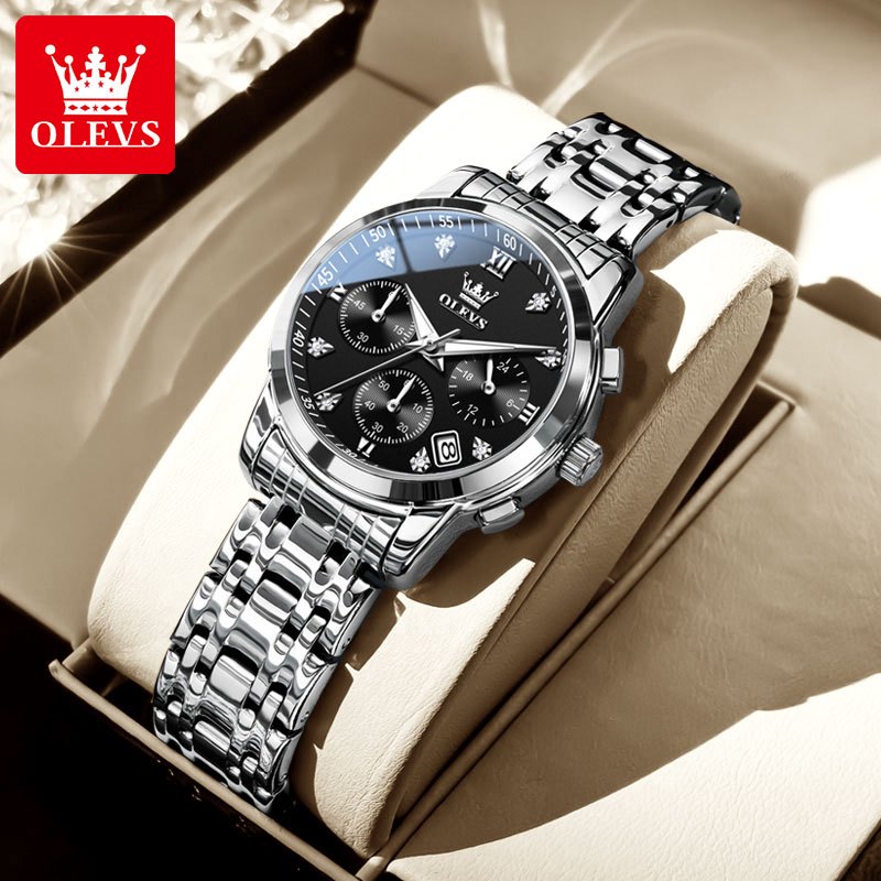 OLEVS Jam Tangan Wanita Anti Air Original Stainless Steel Chrono Aktif Merindukan Luminous Kalender 