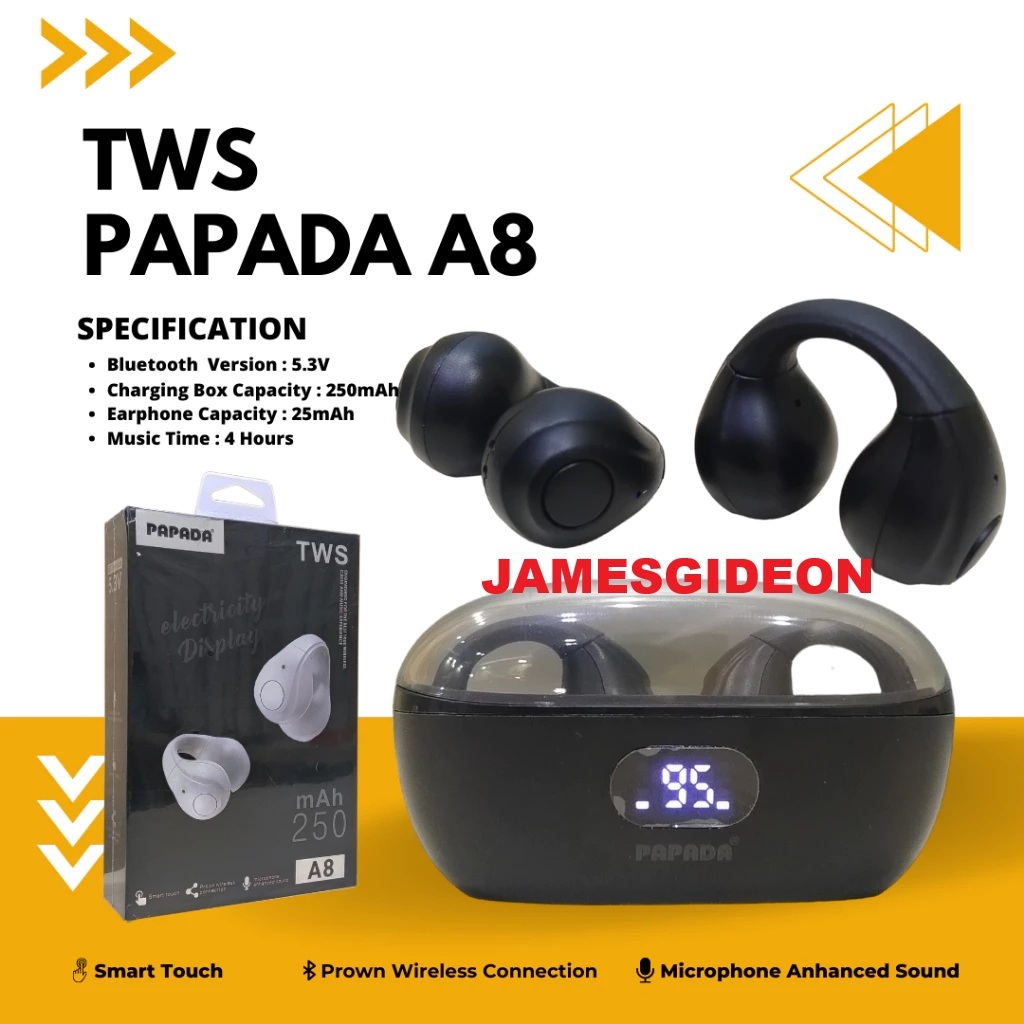 Papada TWS A8 Headset Bluetooth 5.3 Handsfree Bluetooth Dengan Charging Case Wireless Earphone TERMU
