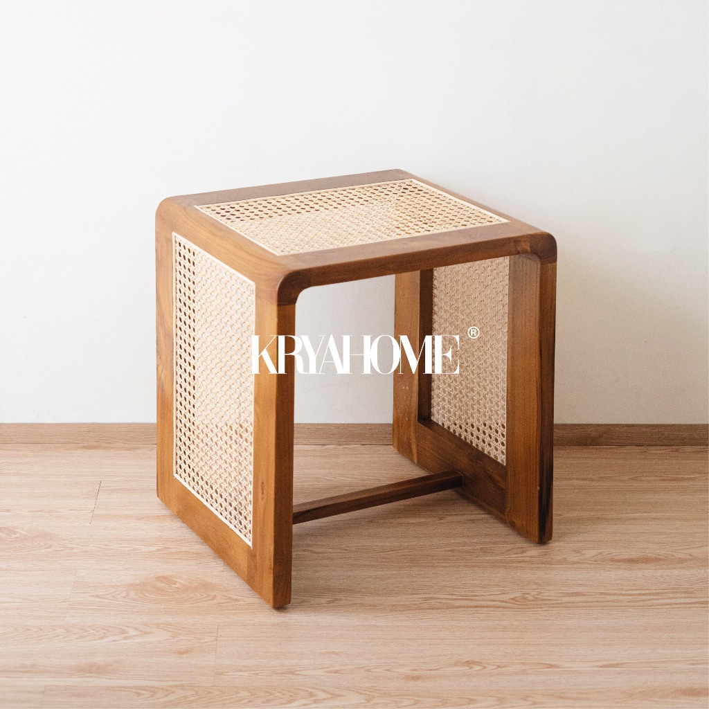 KRYA HOME Nakas Kayu Jati - Bedside Teak Wood - NAKU Side Table / Natural Home Decor
