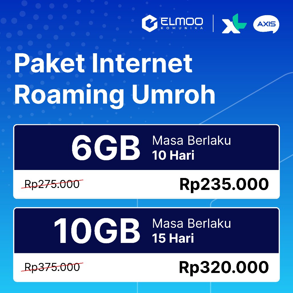HARGA SPESIAL / ISI ULANG KUOTA ROAMING UMROH / XL & AXIS / ELMOO KOMUNIKA
