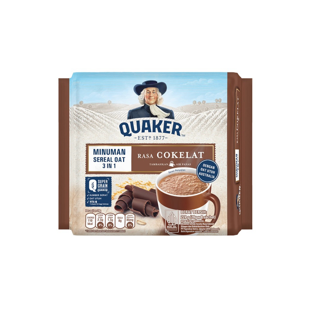 

Quaker Oats 3 in 1 Minuman Sereal Rasa Cokelat Bag 8x28 gr