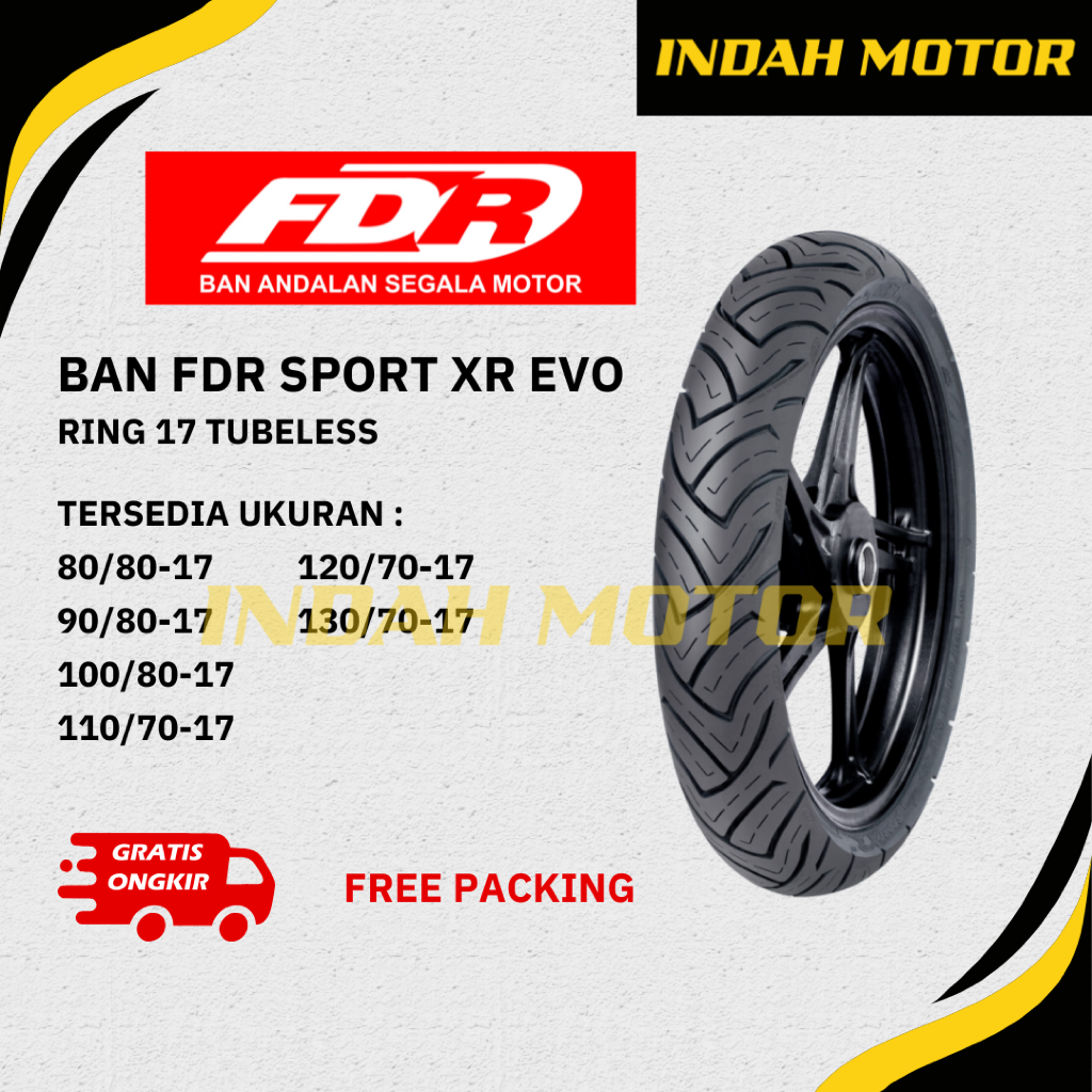 Ban FDR SPORT XR EVO | Ring 17 | Tubeless | 80/80 | 90/80 | 100/80 | 130/70 | Ban Luar Motor