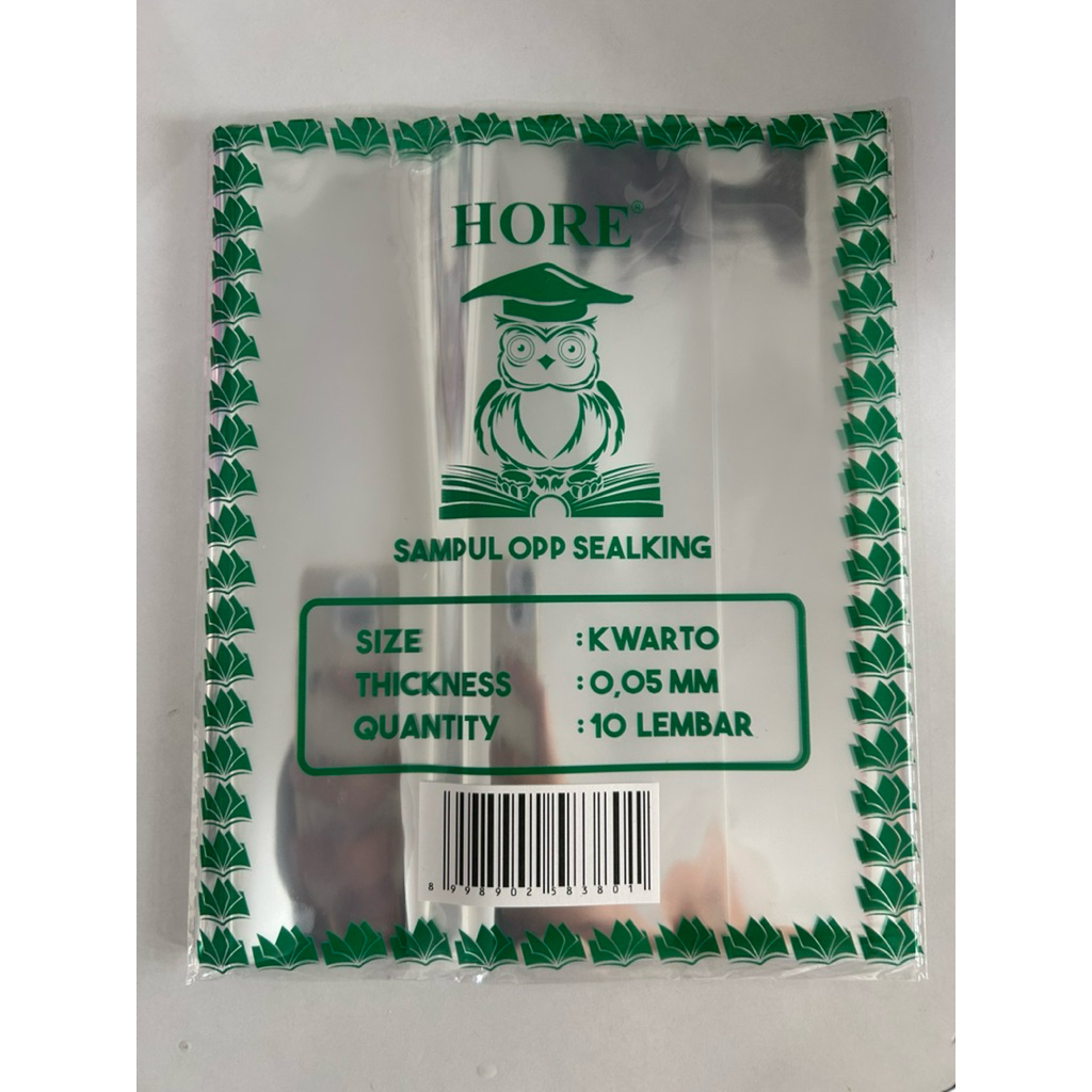

SAMPUL BUKU TULIS KWARTO / Qwarto PLASTIK OPP merk HORE - TEBAL