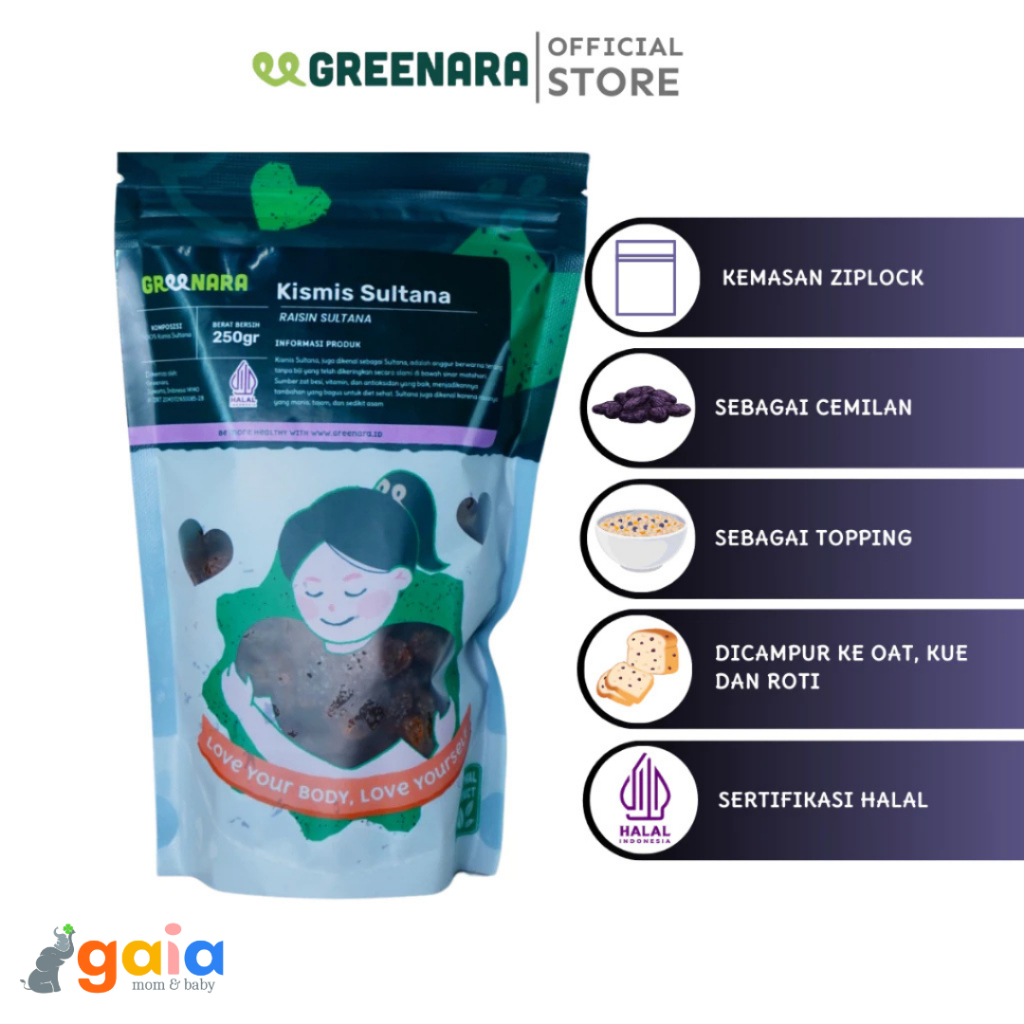 

Greenara Dark Raisin Sultana 250gr | Kismis Hitam Sultana
