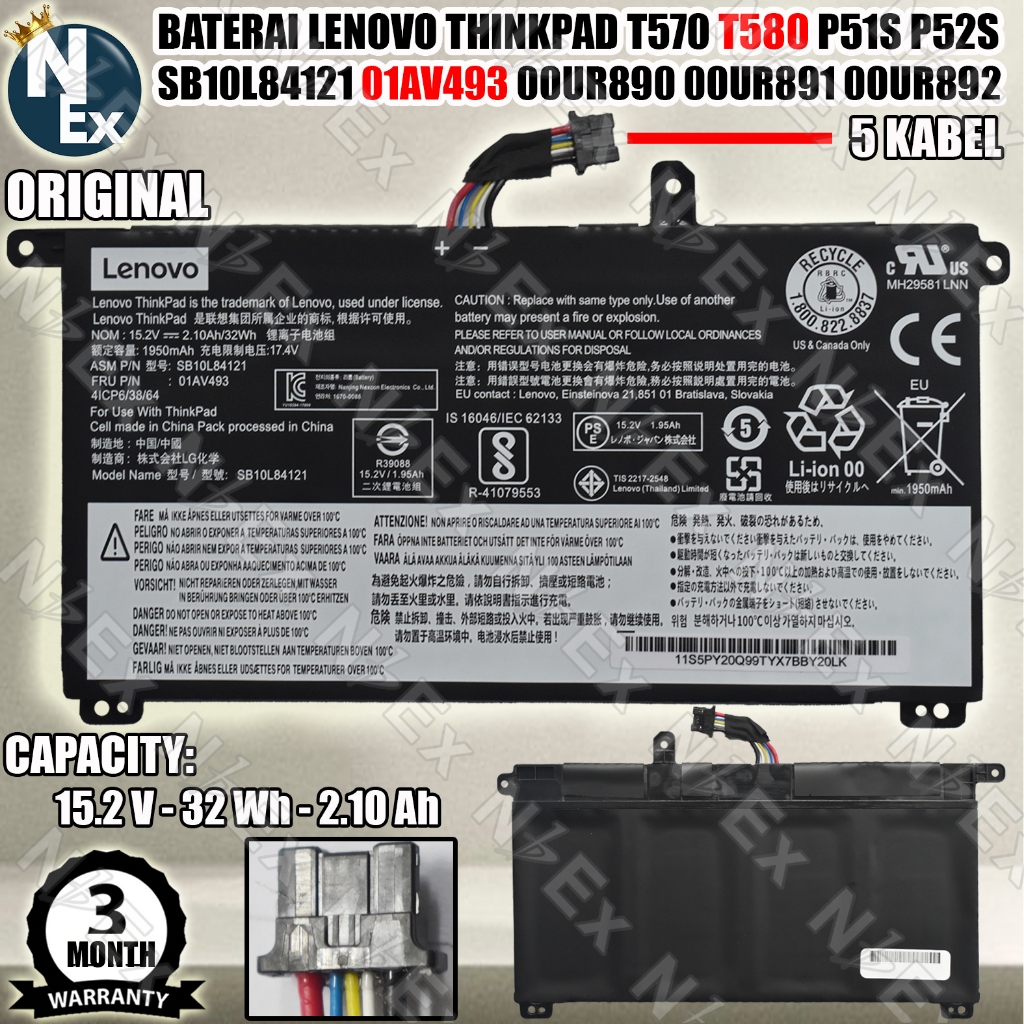 BATERAI THINKPAD T570 T580 P51S P52S SB10L84121 01AV493 00UR890 00UR891 00UR892 ORIGINAL