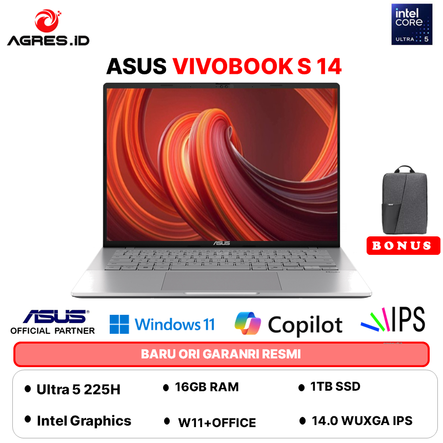 ASUS VIVOBOOK S14 S3407CA ULTRA 5 225H 16GB 1TB W11+OHS+M365B 14.0WUXGA SILVER -VIPS5112M