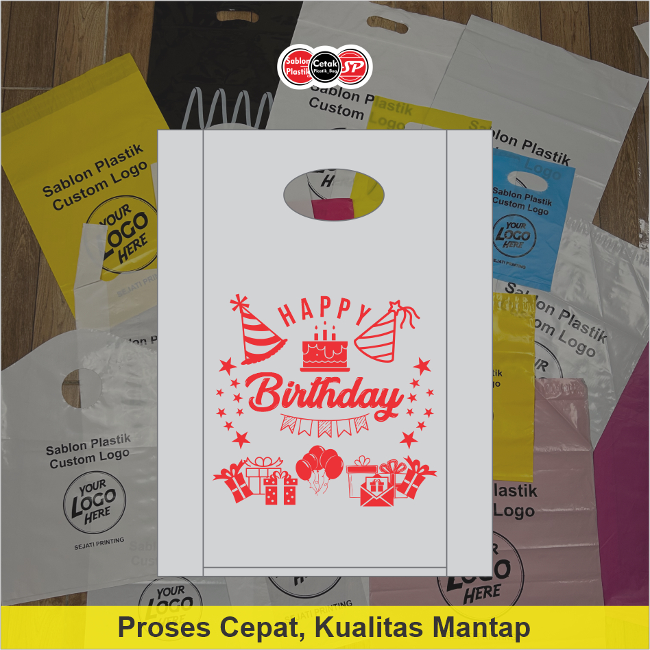 

Kantong plastik happy birthday/ulang tahun ukuran 30x40 isi 25lbr