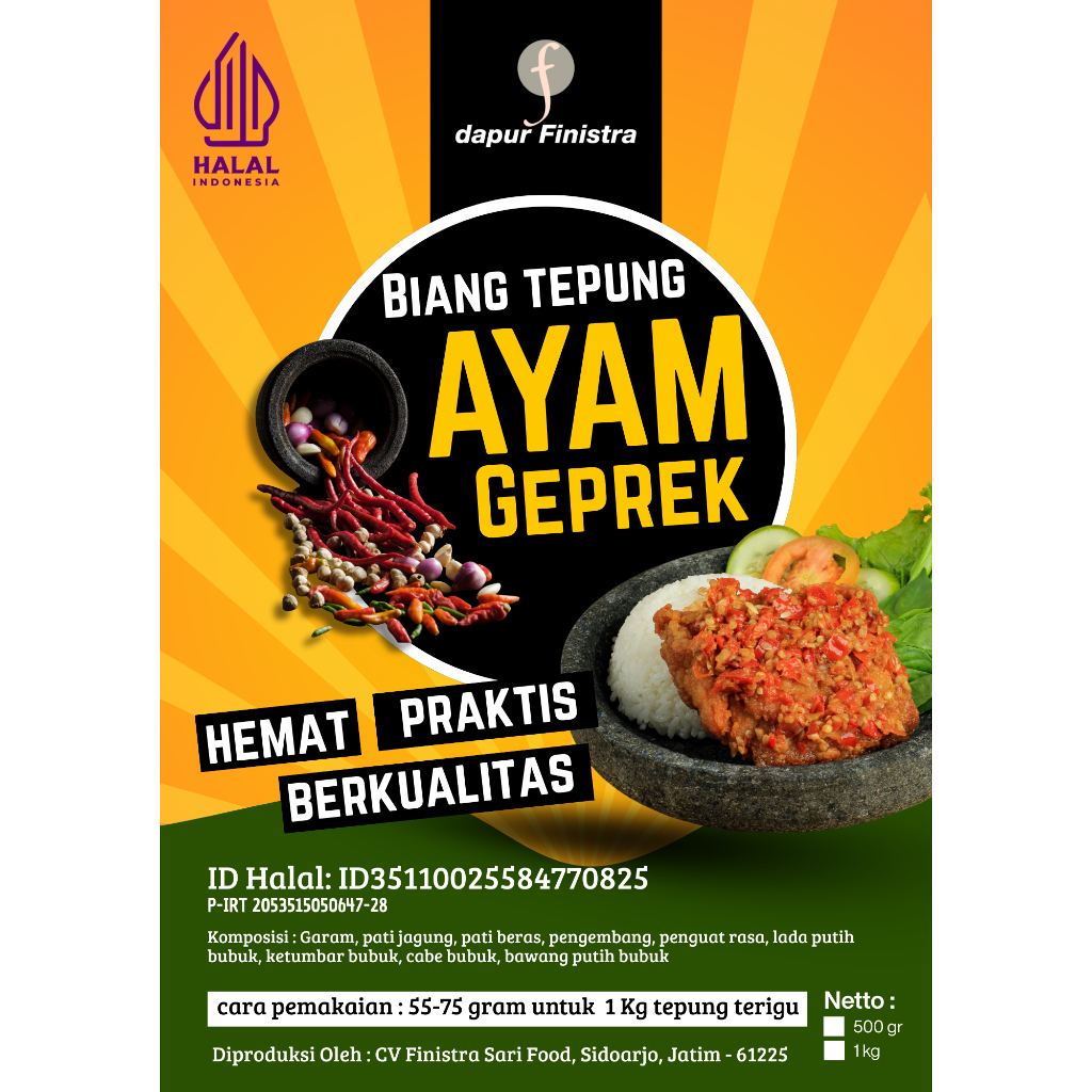 

Tepung Biang Ayam Geprek 1 Kg Dapur Finistra