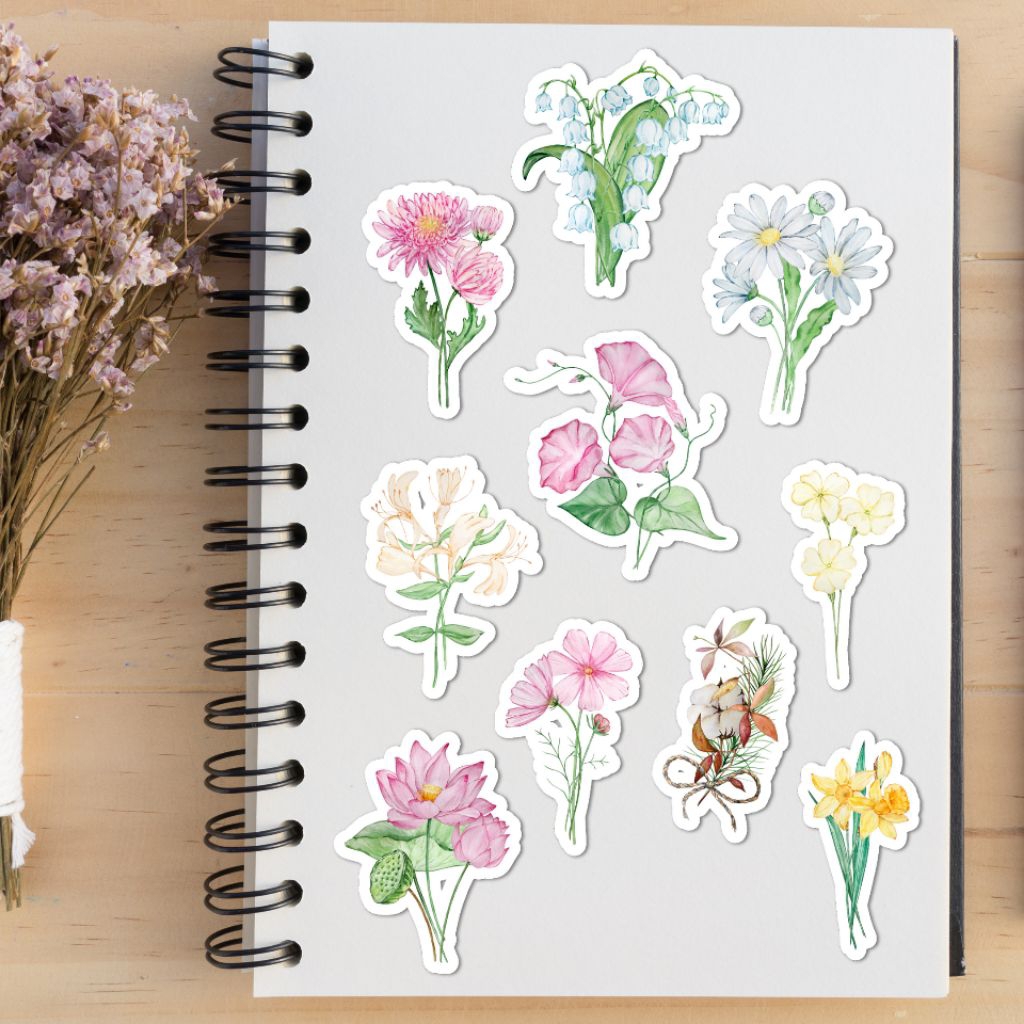 

Stiker Vinyl Matte Mungil Bunga Tangkai Flower Watercolour Sticker 4-6 CM Dekorasi Scrapbook Journal