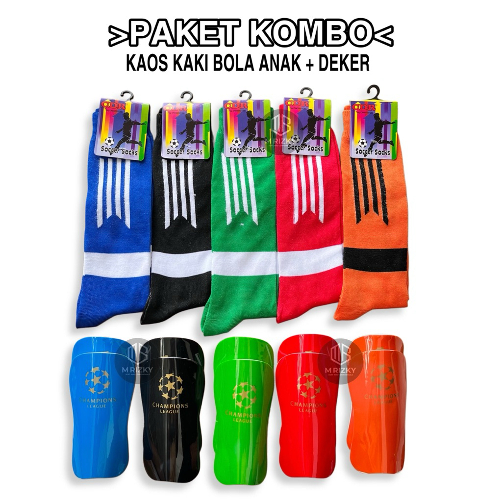 Paket Combo Kaos Kaki Bola Anak&Deker/Kaos kaki Bola Anak Panjang Combo Deker Pelindung Tulang Kerin