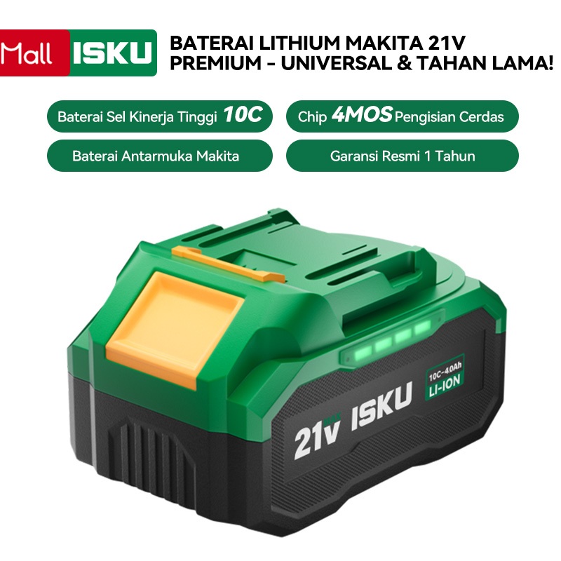 ISKU Baterai Lithium 21V Universal Fast Charging - Tahan Lama, Anti Air/Jatuh, Cocok Semua Perkakas 