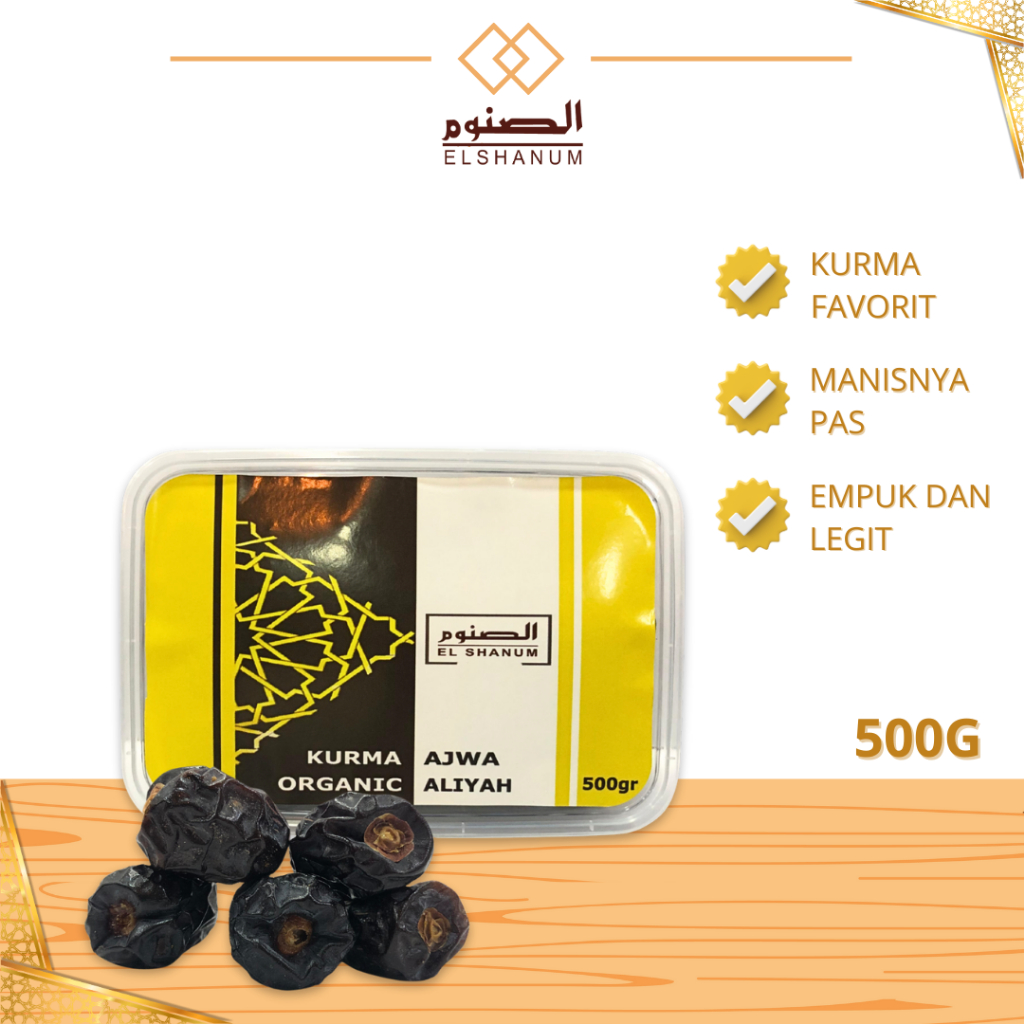 

Kurma Ajwa 500 Gram Asli 100% Original / Kurma Ajwa Aliyah Organik 500gr / Shabani.Store / Elshanum