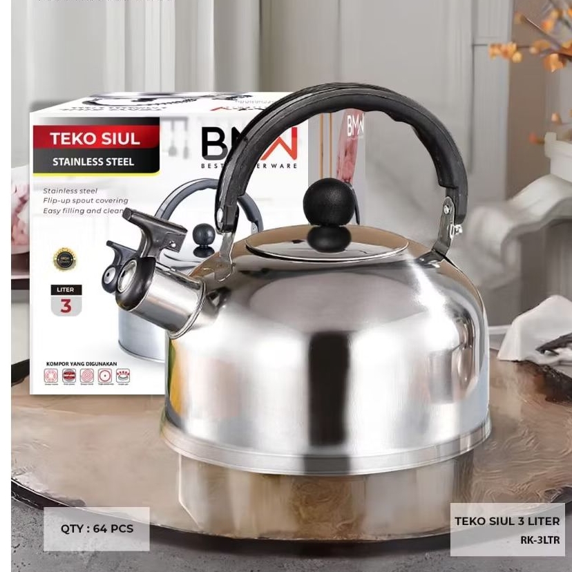 TEKO SIUL STAINLESS STEEL/ KETTLE 3 Liter/ TEKO PEMANAS AIR PANAS/ALAT MASAK