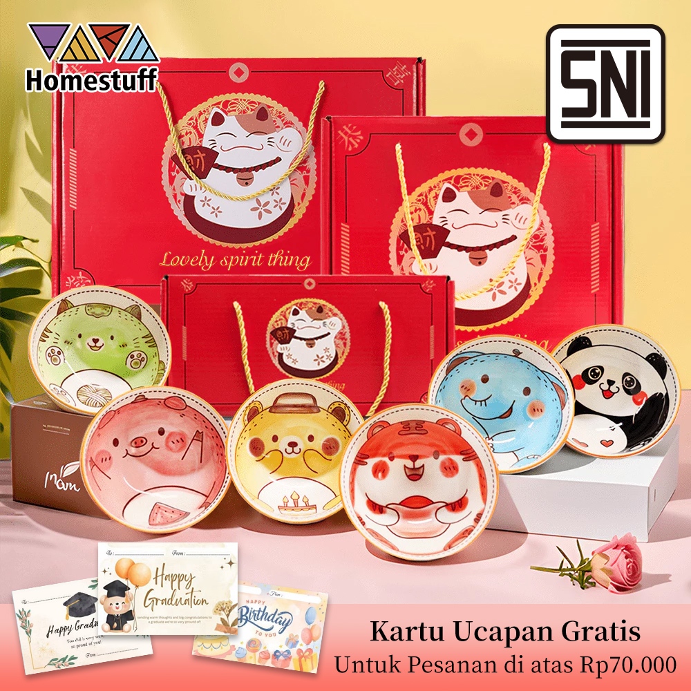 [SNI] HOMESTUFF Mangkok Set Keramik Motif Hewan lucu / Hampers Mangkok souvenir Hadiah / Nature Fres
