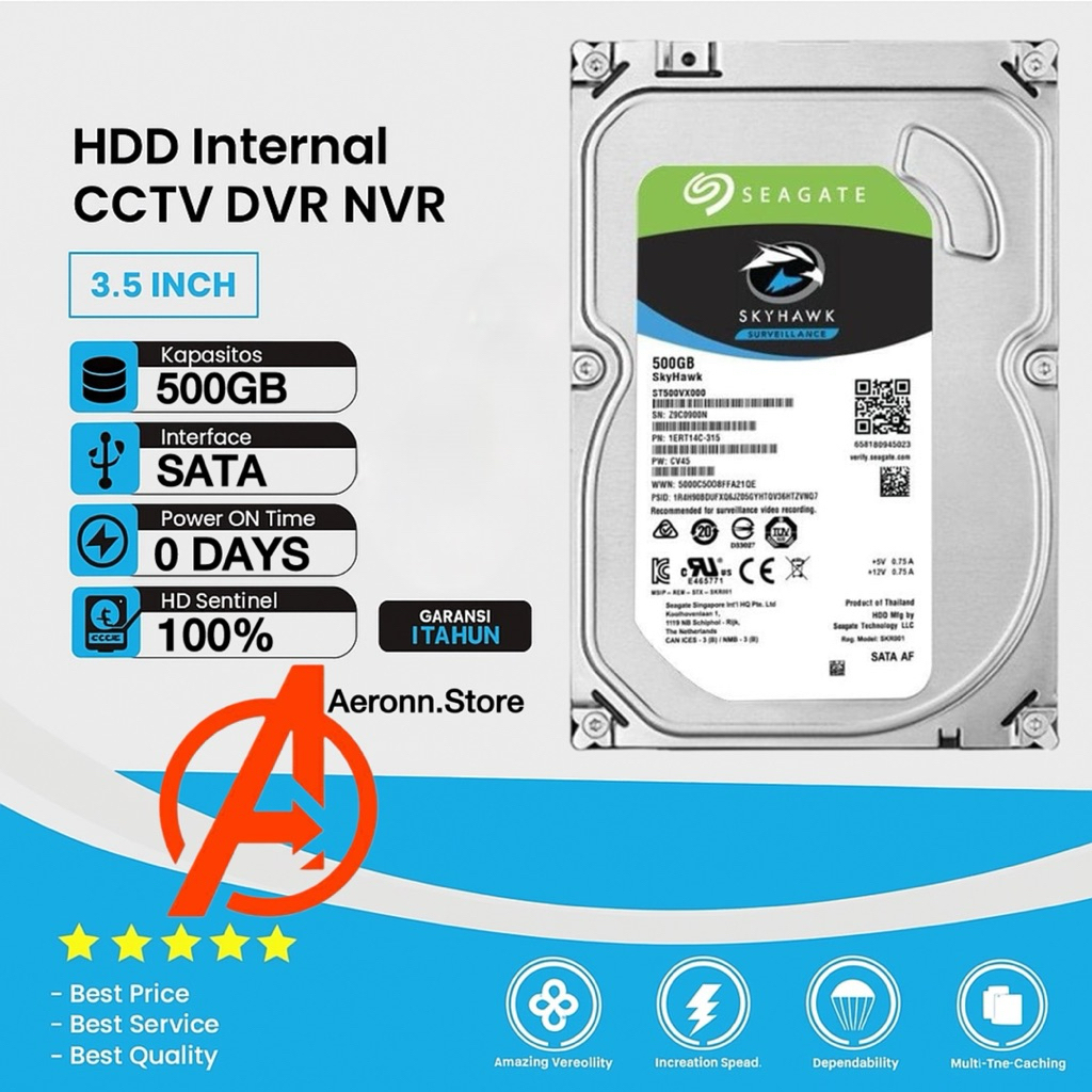 Hardisk 500GB Seagate Skyhawk / BarraCuda SATA 3.5" Baru - Hardisk CCTV / HDD PC 500GB Promo Murah