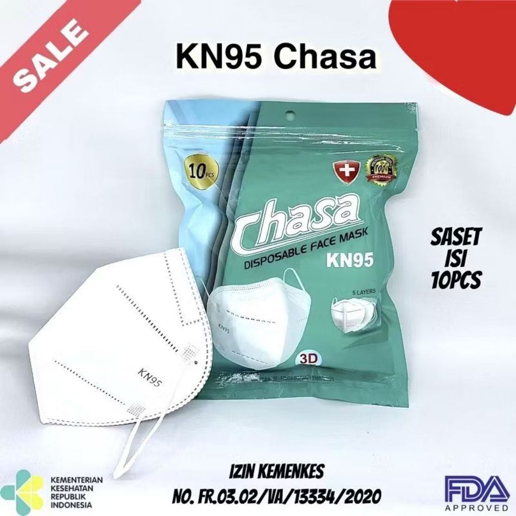 Masker Kn95 Chasa 5 Ply Warna Hitam Putih Isi 10 Pcs Earloop