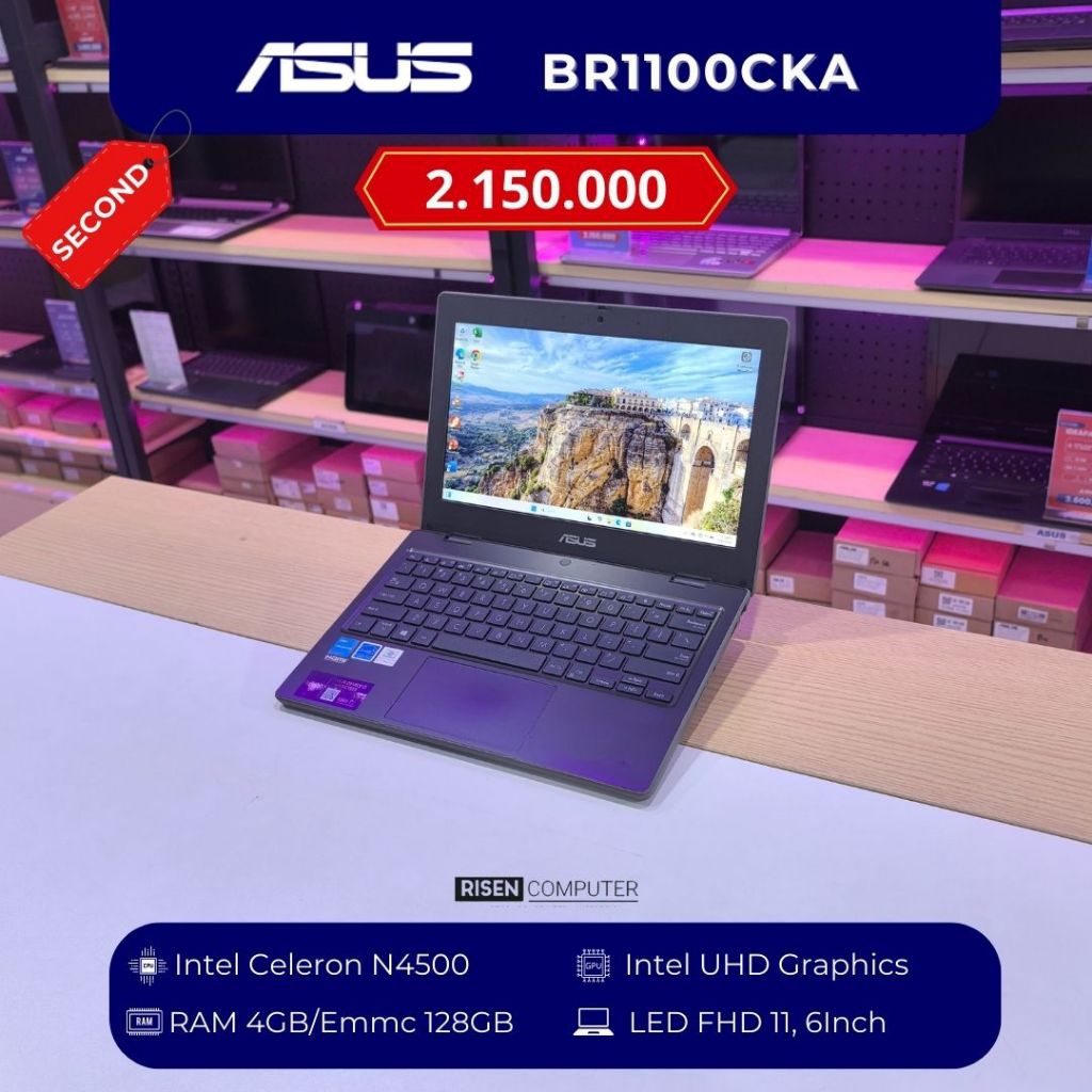 ASUS BR1100CK Intel Celeron N4500 HD 11,6inch RAM 4GB EMMC 128GB Notebook Bekas Second