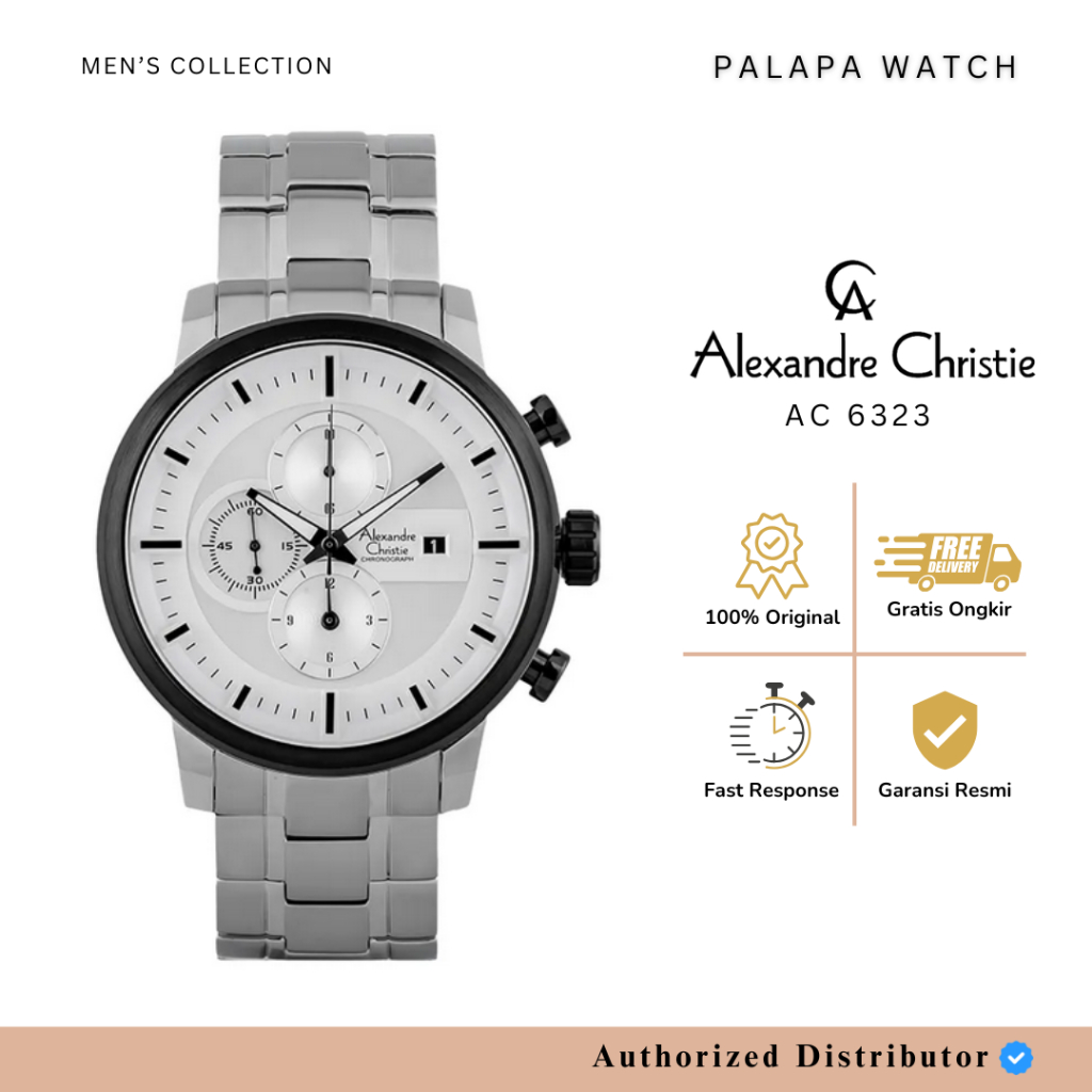 Jam Tangan Pria Alexandre Christie AC 6323 / AC6323 Sillver White Ring Black Original