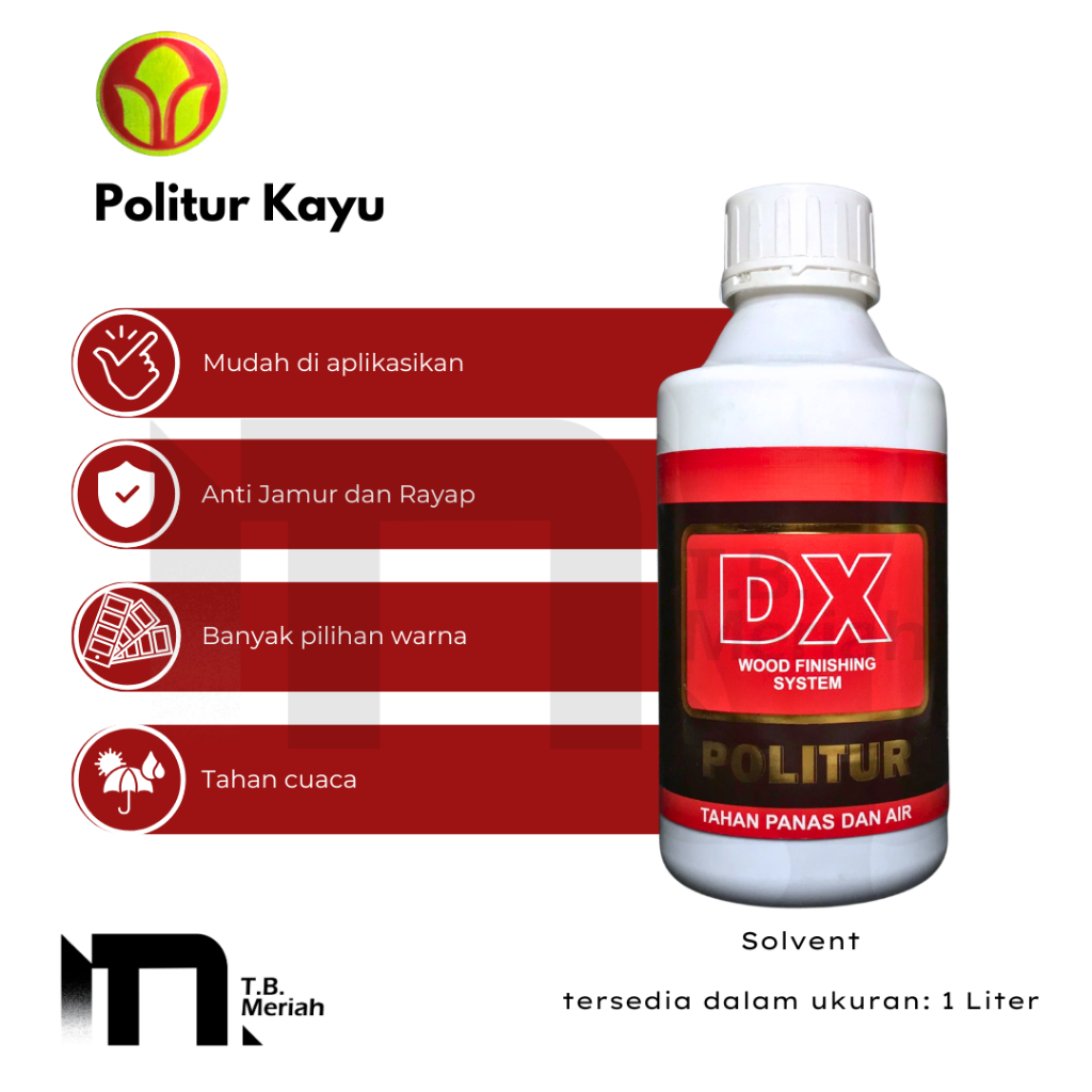 DX Wood Finishing System Warna Lengkap 1Liter (Kemasan Baru) Tersedia Banyak Pilihan Warna - Politur
