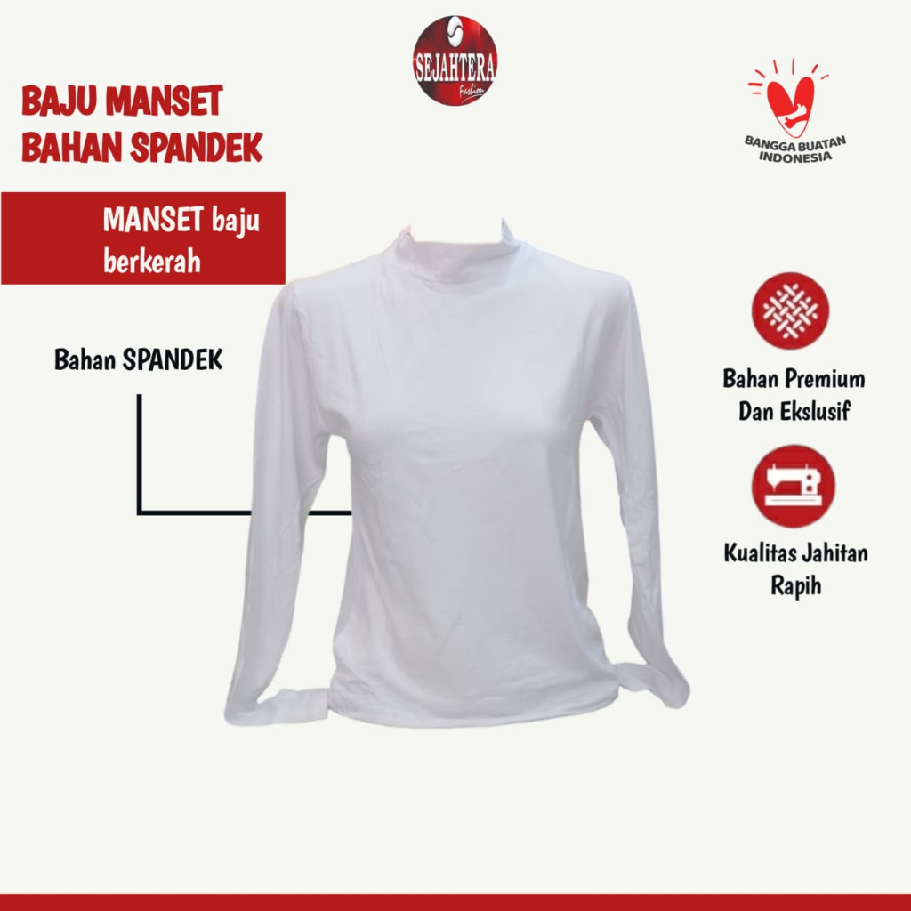 Manset Baju Atasan Wanita Tangan Panjang Kerah Tinggi