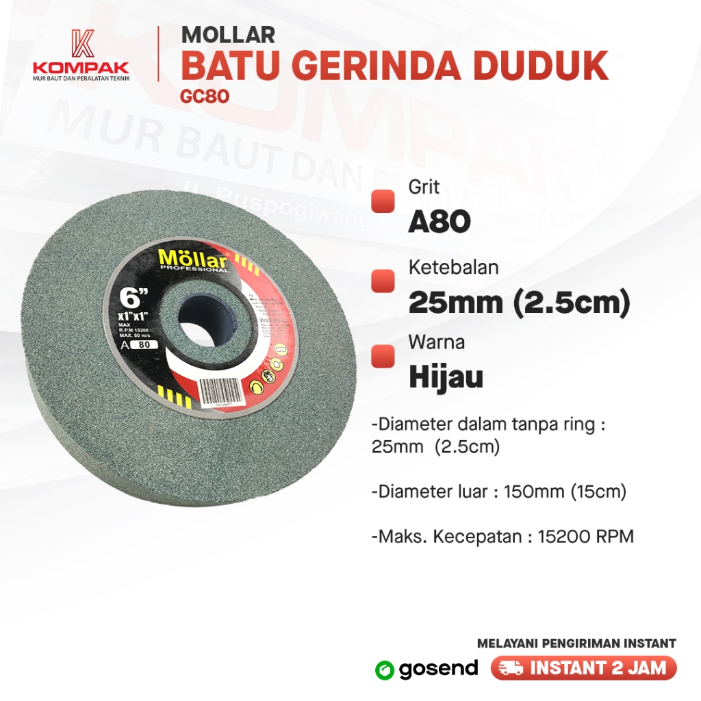 Batu Gerinda Duduk MOLLAR 6" Grit 120 dan Grit 80