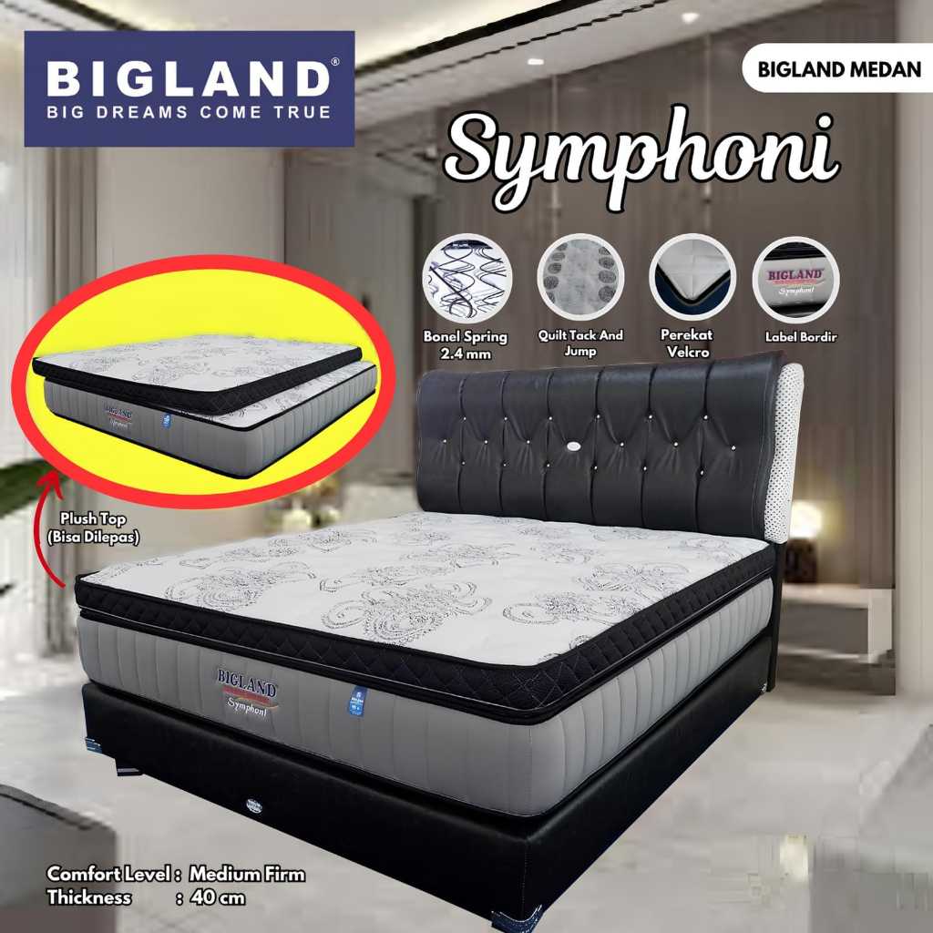 Matras Springbed Bigland Symphoni Plush Top 40cm 6Kaki (180 x 200)