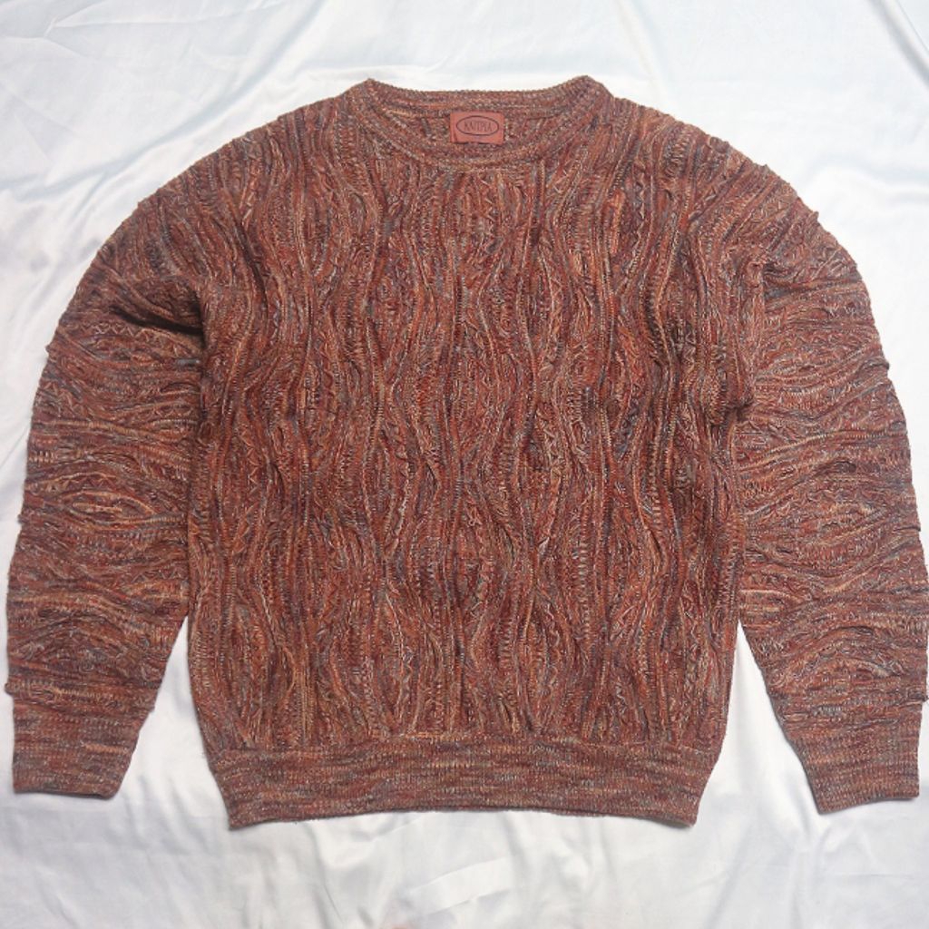KNITPIA ITALY 3D ala COOGIE Timbul Textured Pattern Teracota Vintage Knitwear Sweater Sweatshirt Cre