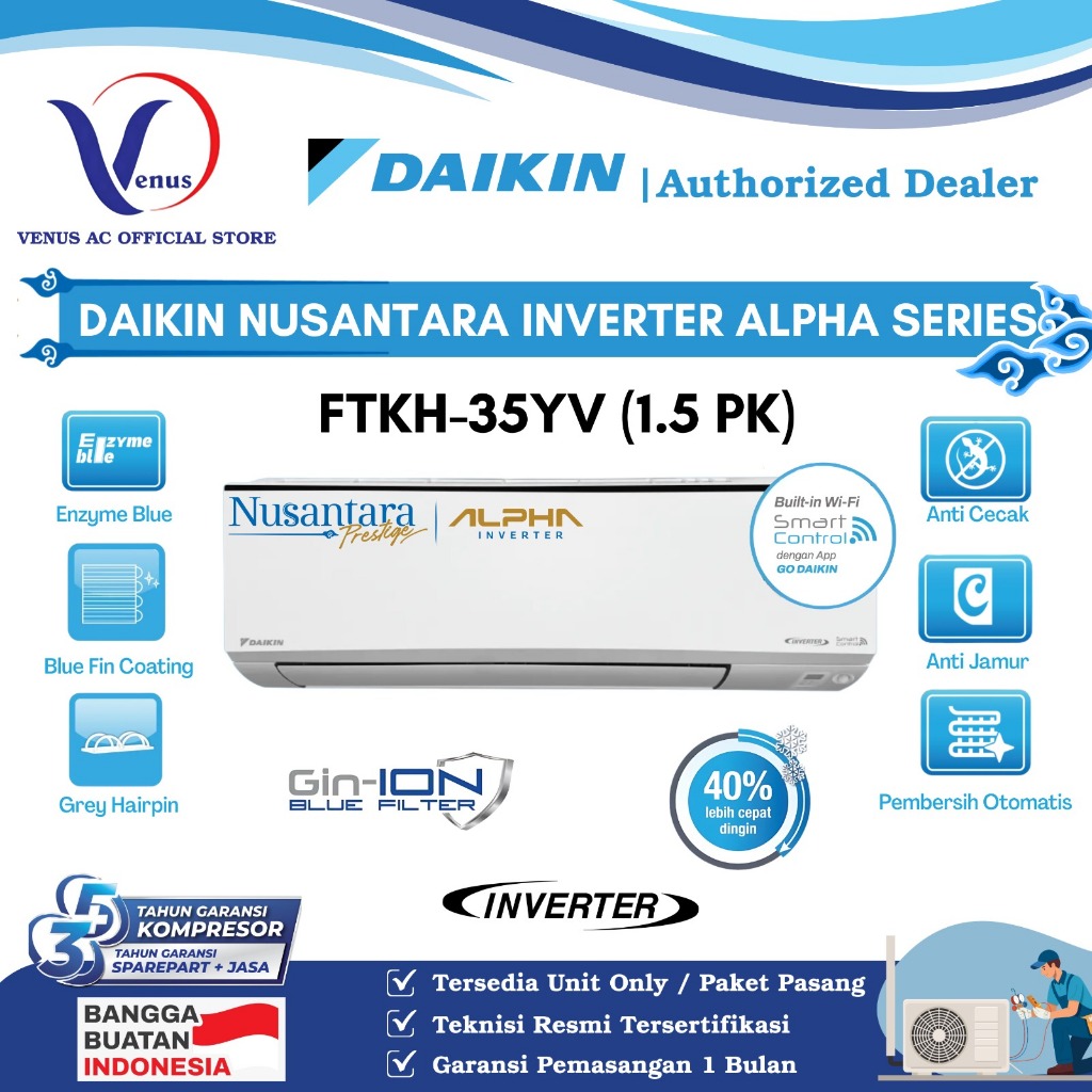AC DAIKIN 1.5 PK INVERTER ALPHA FTKH-35YV NUSANTARA SERIES TIPE TERBARU