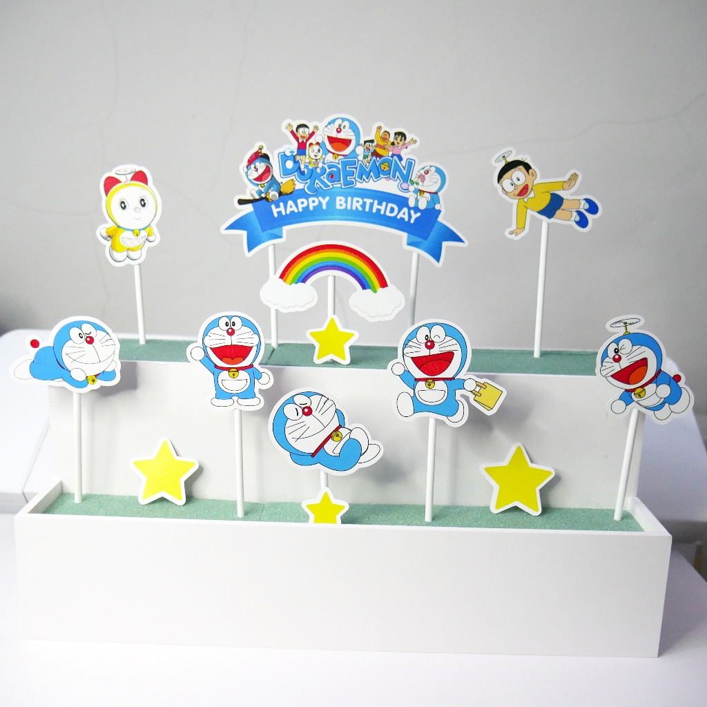 Topper Ulang Tahun Doraemon/Cake topper karakter/Topper kue/Hiasan Kue/Dekorasi kue