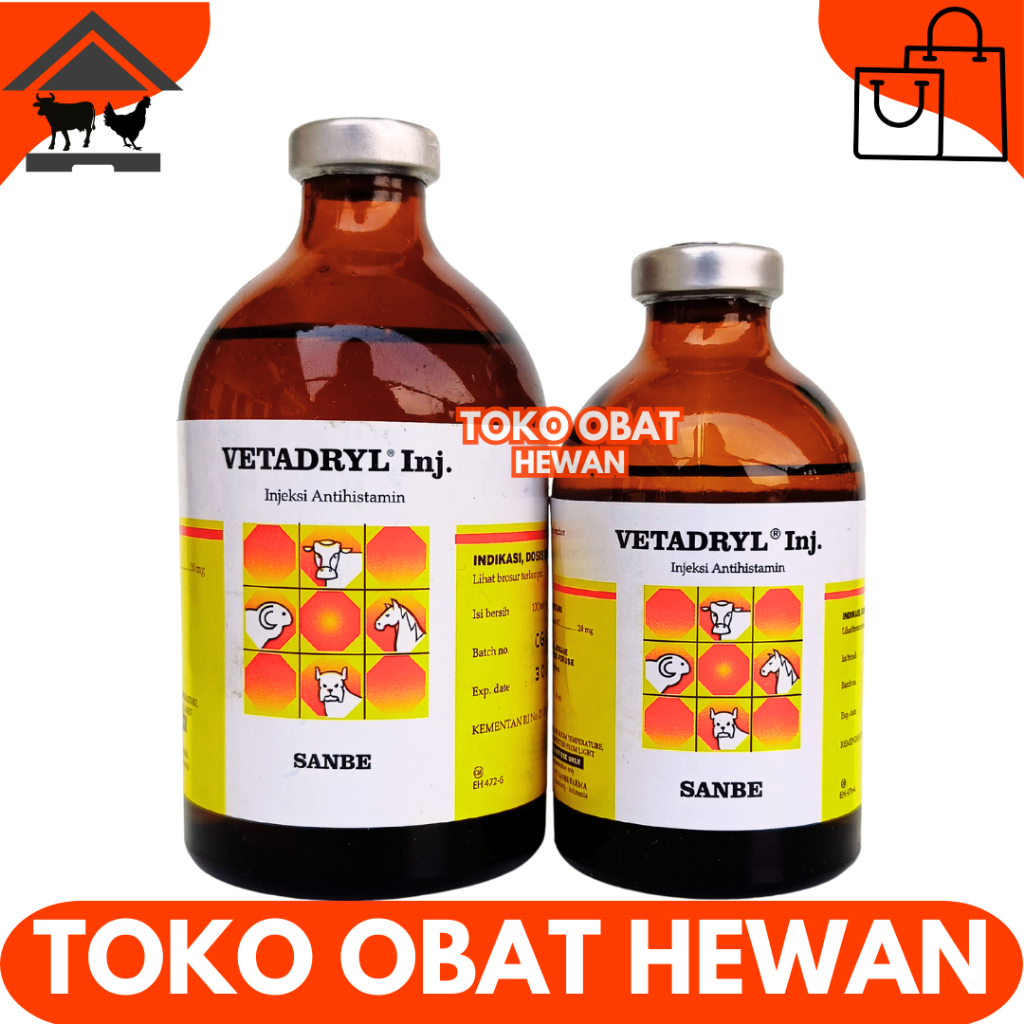 VETADRYL INJ 50ML VETADRYL INJ 100ML - Obat Hewan Antihistamin Ternak Sapi Kuda Kambing Babi Anjing