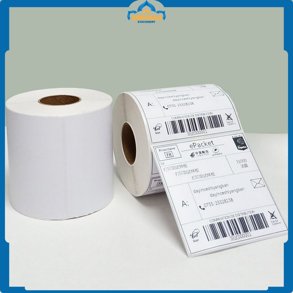 

Kertas Thermal 100x150 MM Isi 500 LEMBAR / Label Kertas Stiker Resi Barcode / Sticker Direct Thermal Amiinah Stationery A72
