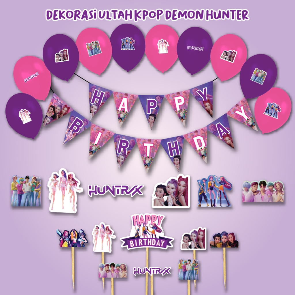 PAKET DEKORASI ULANG TAHUN KPOP DEMON HUNTER BANNER ULTAH HUNTRIX SAJA BOYS HIASAN DEKOR DEKORASI KO