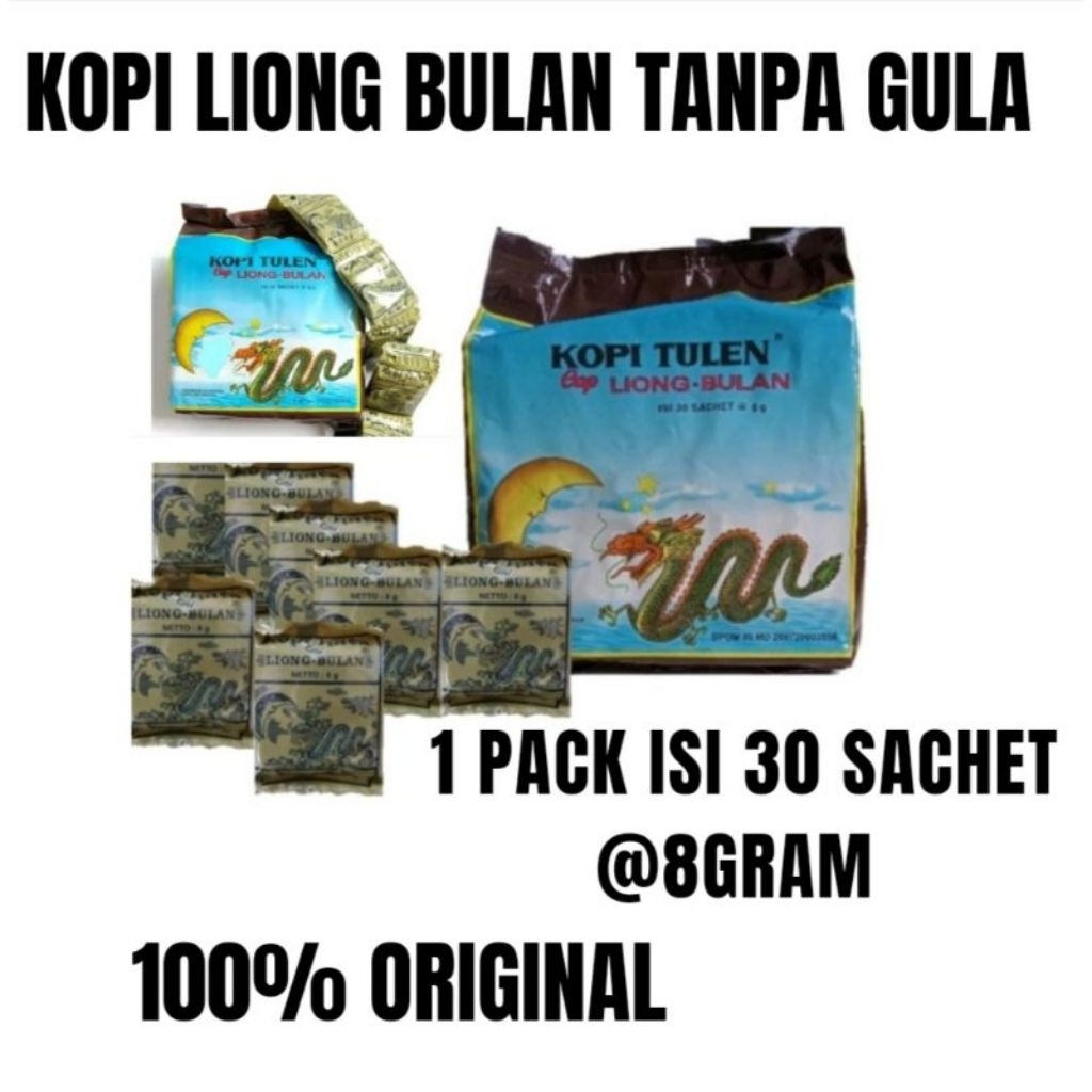 

1 pack ( 30 pcs ) Kopi liong bulan tanpa gula 8g/pcs
