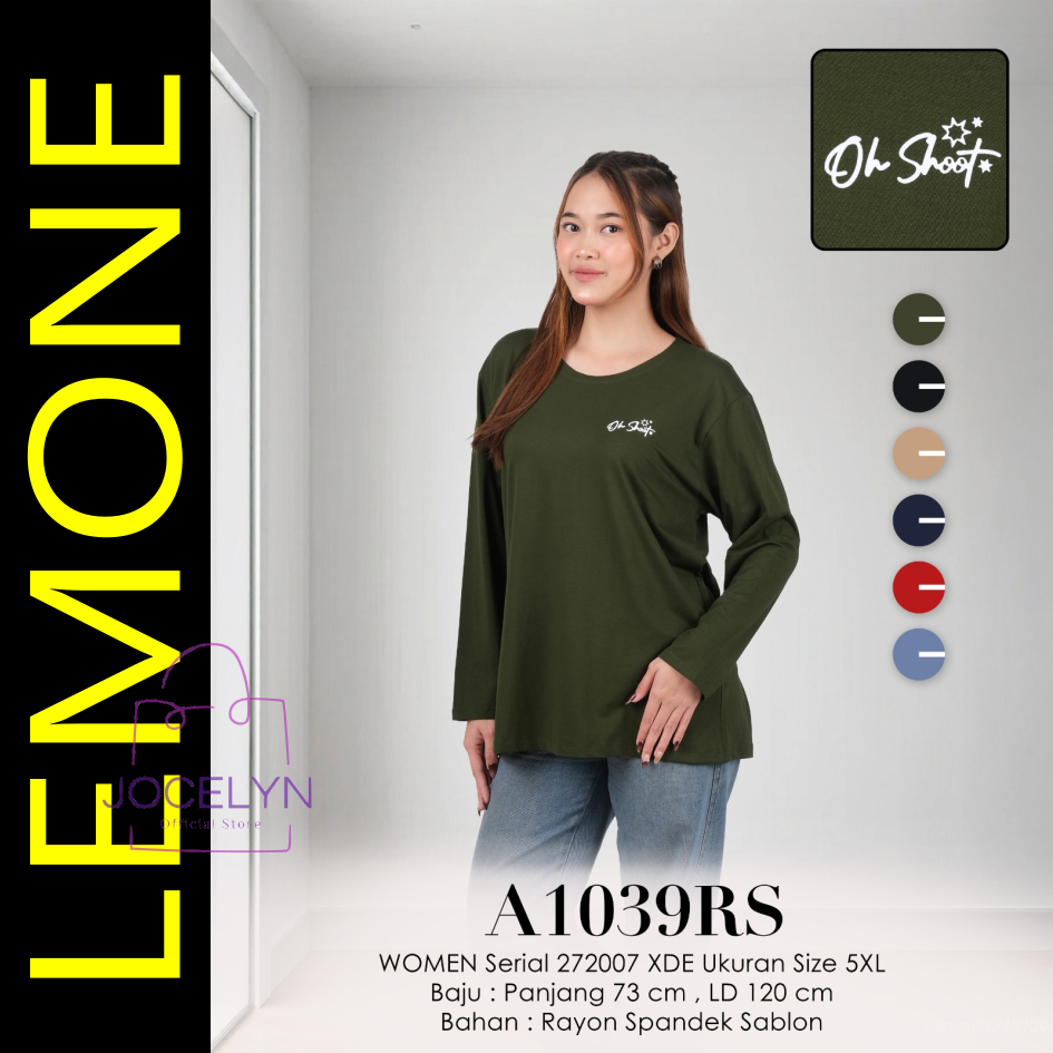 LEMONE Rayon Spandek 1039RS jumbo Big Size 5XL Kaos Lengan Panjang santai polos sablon warna cerah c