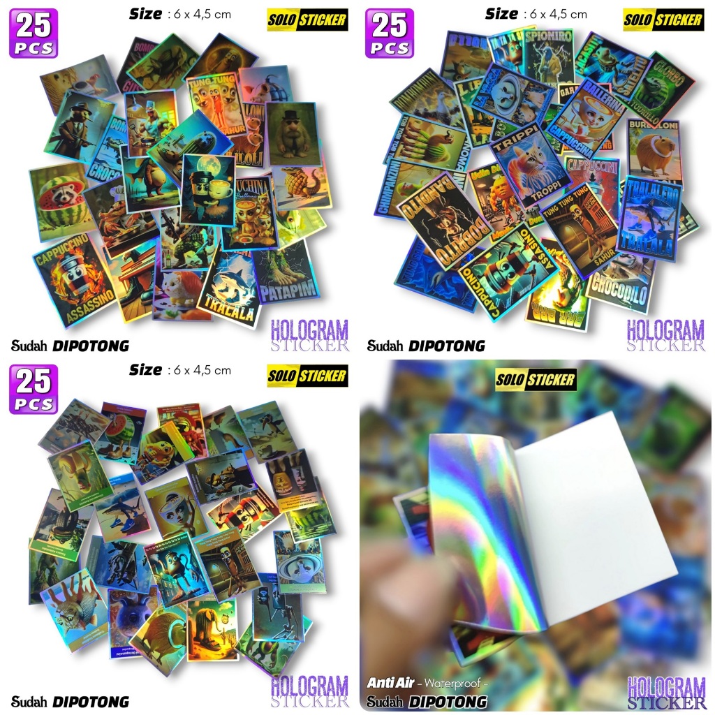 

Sticker Anomali Tung Tung Sahur Isi 25 pcs Bahan Hologram Anti Air "Sudah Dipotong