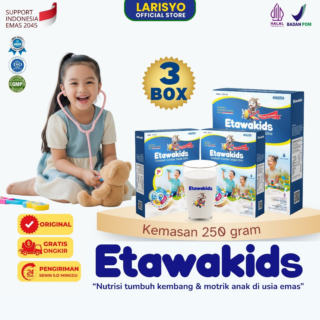 

Susu Etawa Etawakids Platinum Mendukung Perkembangan Otak & Daya Tahan Tubuh Anak 3 Box