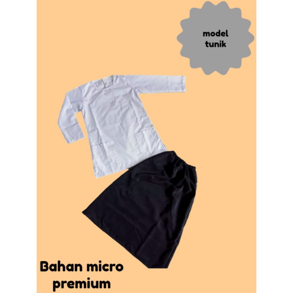 Baju Anak Perempuan Putih Hitam Polos Tunik Anak Polos TK-SD
