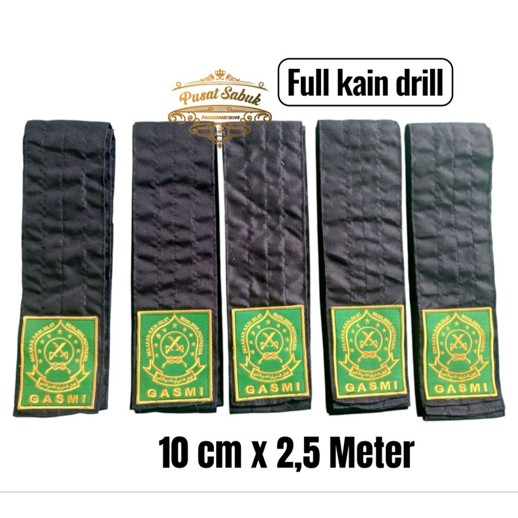 Sabuk silat Gasmi Hitam kain drill Ukuran 10 cm x 2,5 Meter (Cod)Bedge Gasmi