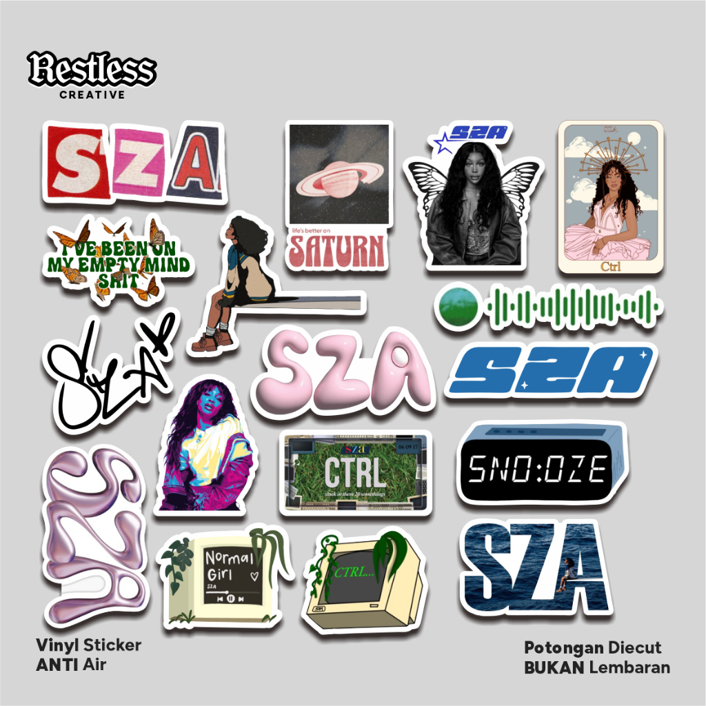 

Sticker Pack Sza Aesthetic Helm Vinyl Laptop Waterproff Tumbler Case Stiker Anti Air
