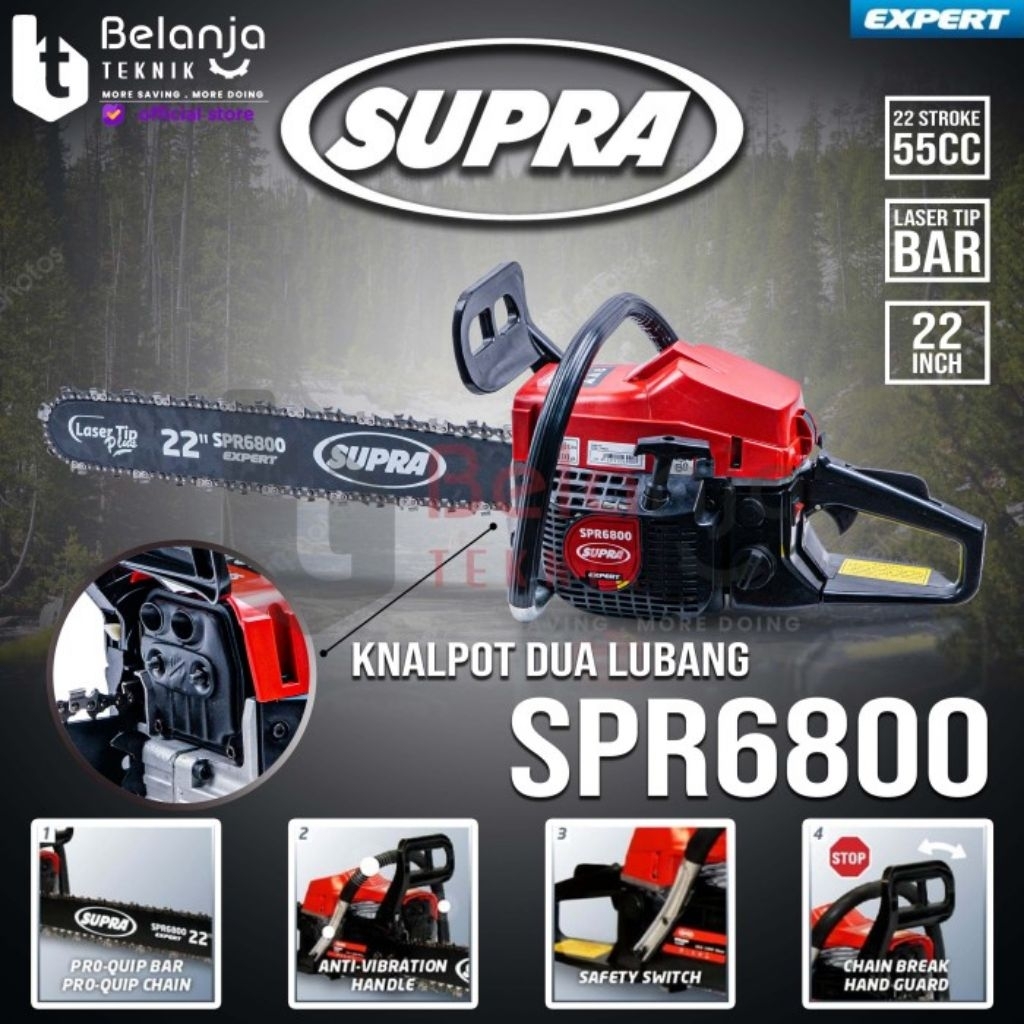 Mesin Senso 22 inch Bar Baja Merk SUPRA SPR6800 / Mesin Chainsaw 22 inch Bar Baja Terbaik / Mesin Ge
