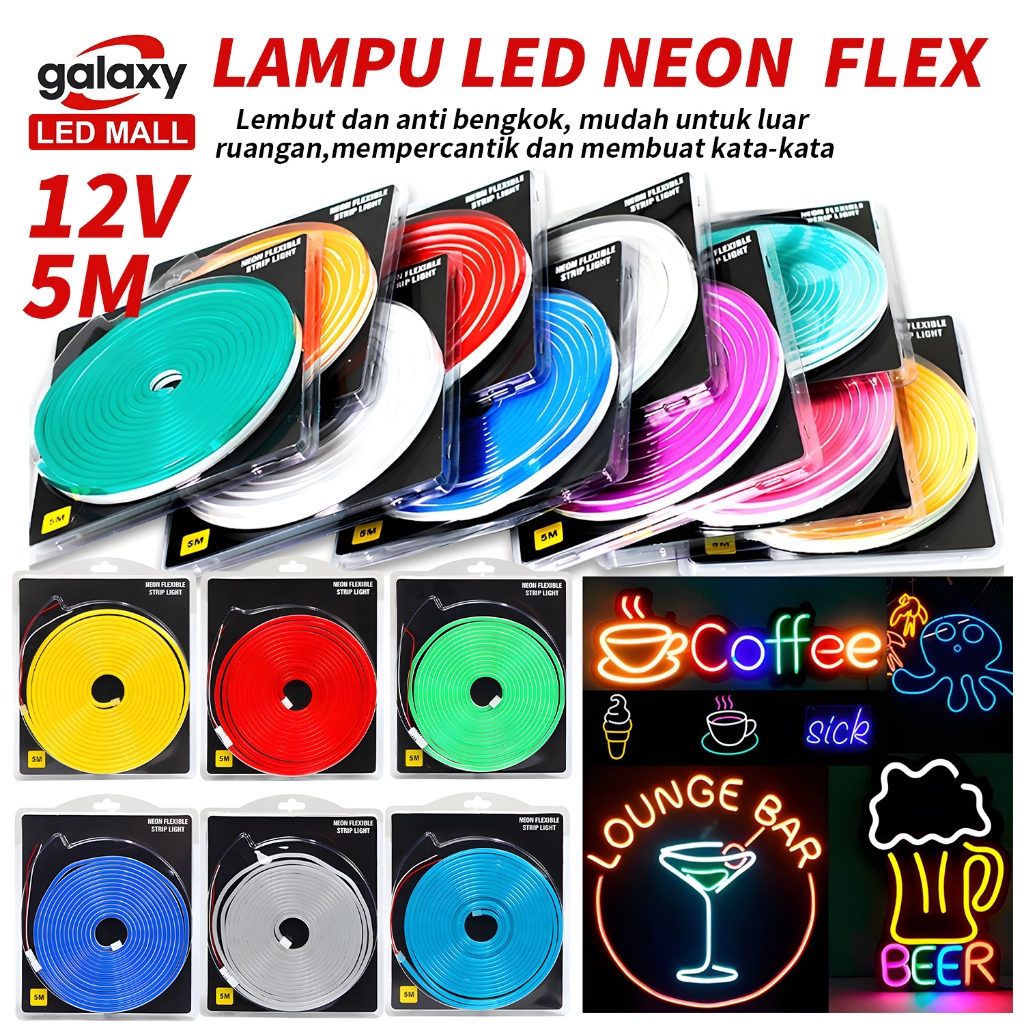 NEON FLEX LAMPU LED STRIP SELANG 12V PANJANG 5M 12V KUALITAS SUPER BAGUS NEON BOX AD SPANDUK